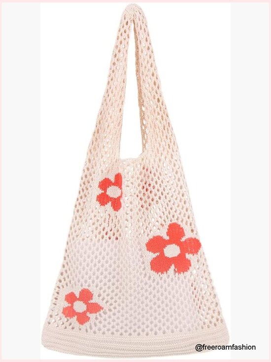 Handbags - Crochet Tote Bag Mesh Beach Bag Fairycore Hobo Grunge Y2k Shoulder Bag
